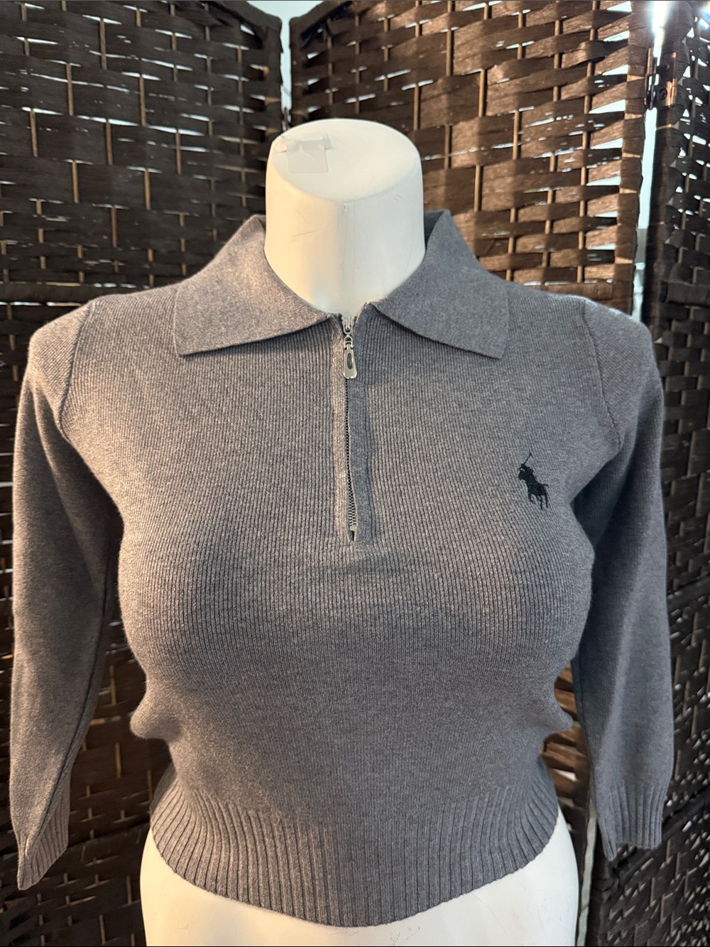 Ralph Lauren Gray Half-Zip Polo Turtleneck Sweater